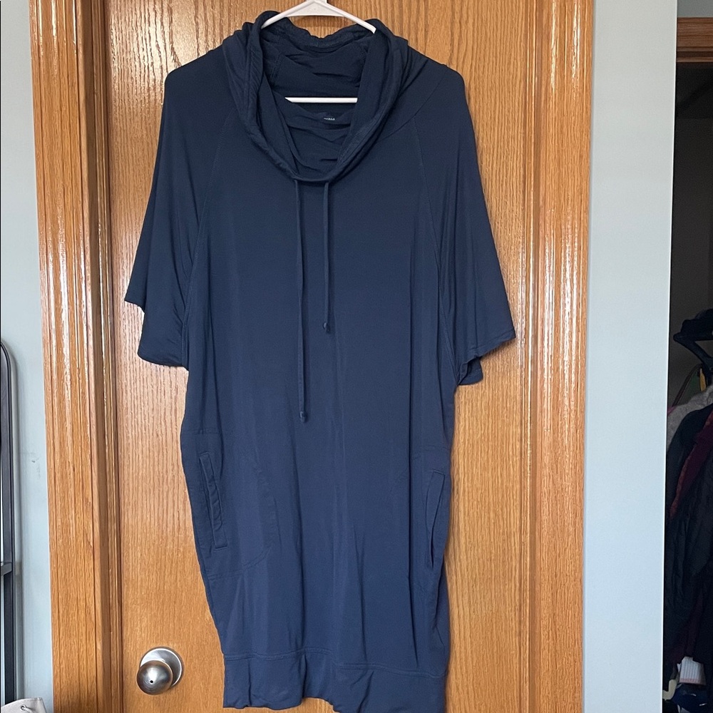 Prana Carys Oversized Pullover Cowl Neck Dolman Sleeve Blue Casual Tunic Dress